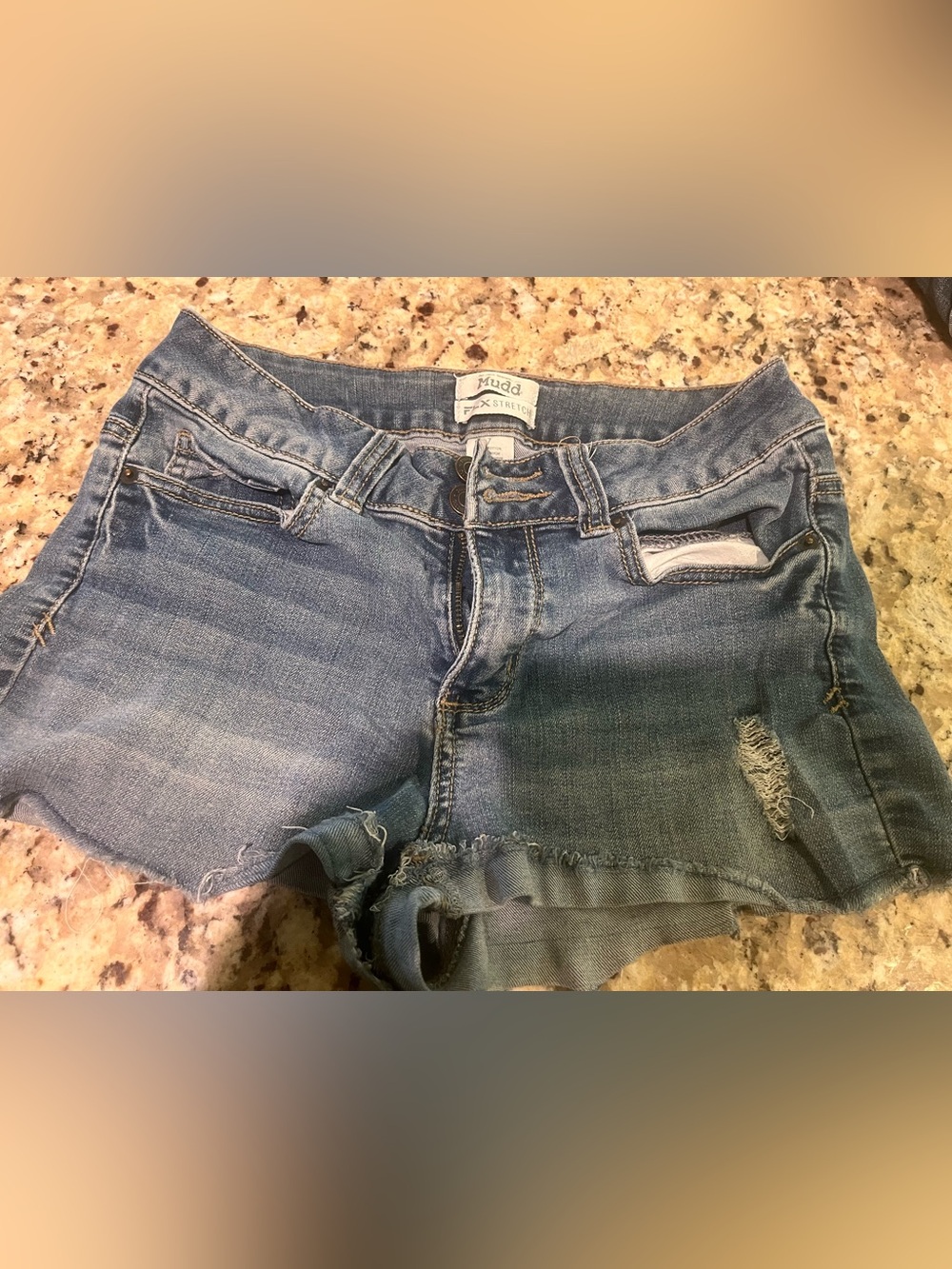Mudd Women's Light Blue Distressed Boyfriend Denim Shorts